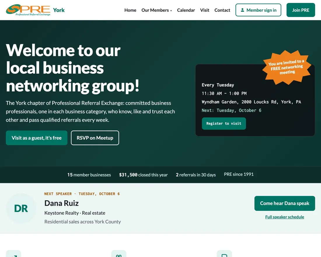 A chapter website with its next speaker